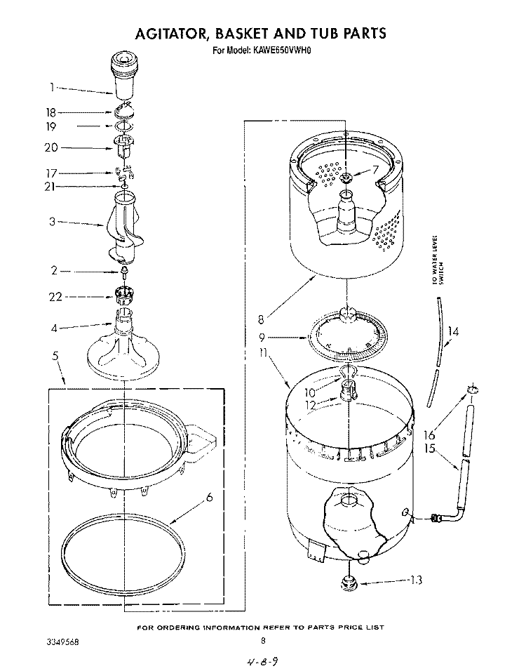 AGITATOR, BASKET AND TUB Diagram and Parts List for KAWE650VAL0  KitchenAid Washer