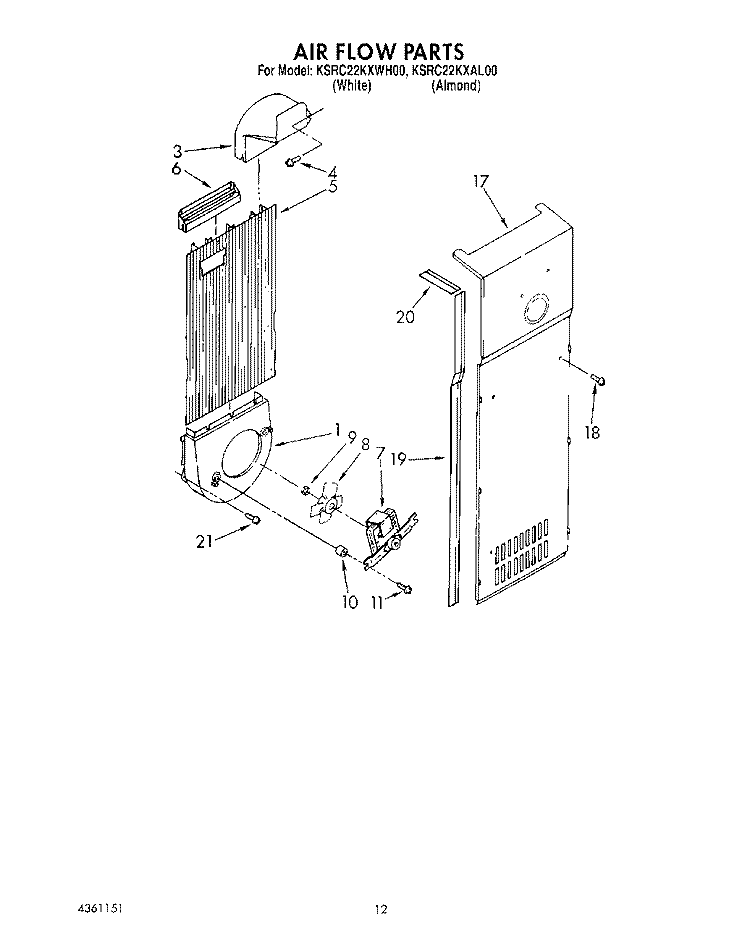 AIR FLOW Diagram and Parts List for KSRC22KXAL00  KitchenAid Refrigerator