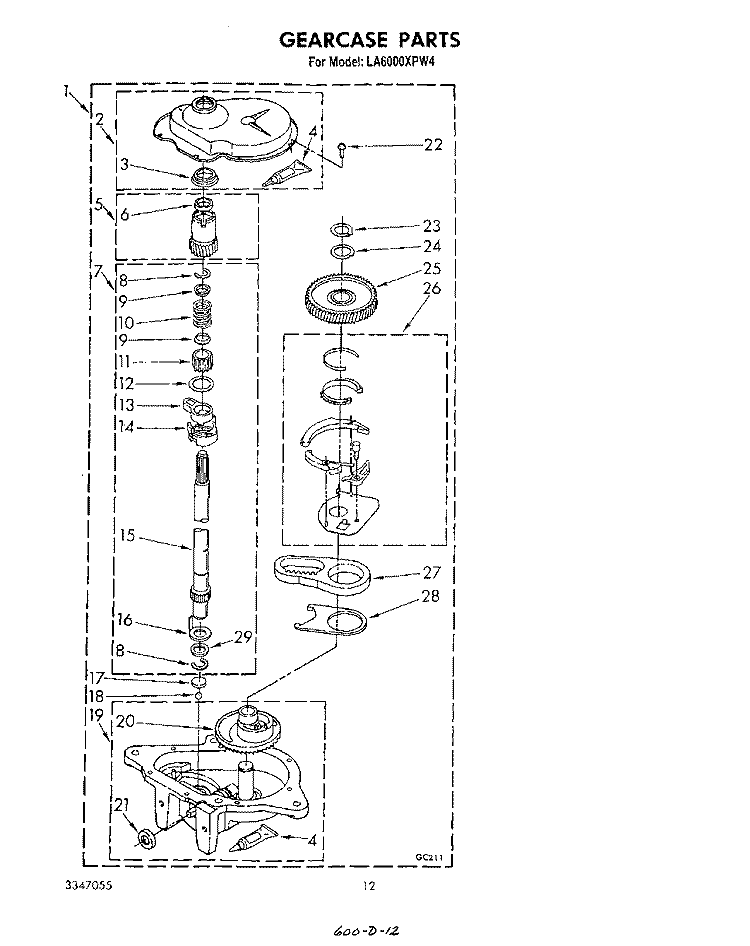 GEARCASE Diagram and Parts List for LA6000XPW4  Whirlpool Washer