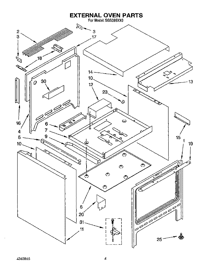 EXTERNAL OVEN Diagram and Parts List for SGS395XX0  Roper Range
