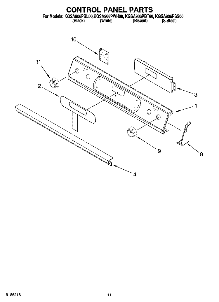 CONTROL PANEL PARTS, OPTIONAL PARTS Diagram and Parts List for KGSA906PBL00  KitchenAid Range