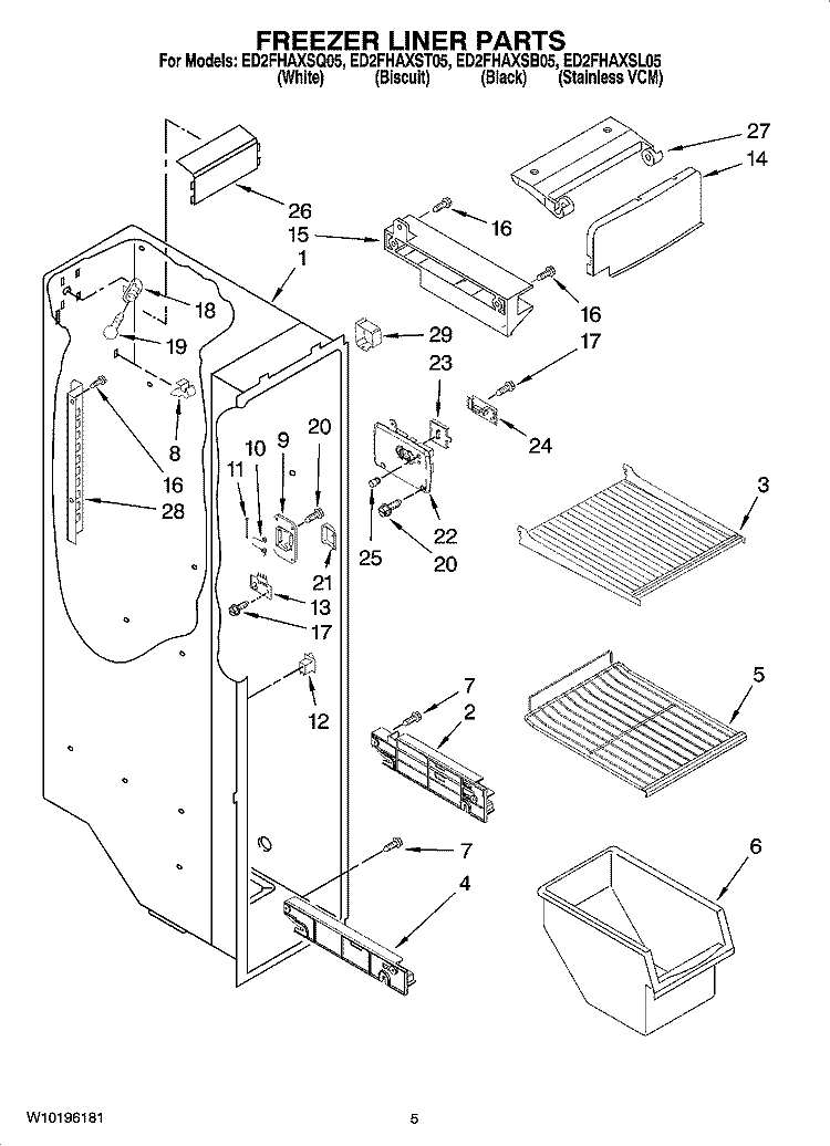 FREEZER LINER PARTS Diagram and Parts List for ED2FHAXST05  Whirlpool Refrigerator