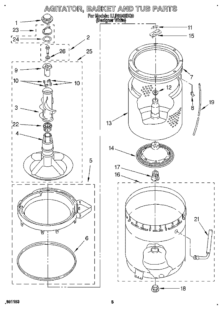 AGITATOR, BASKET AND TUB Diagram and Parts List for LLR9245BQ0  Whirlpool Washer