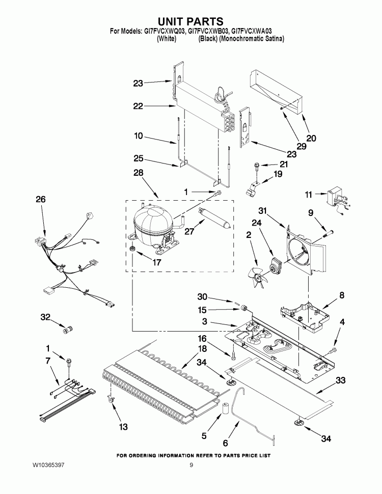 UNIT PARTS Diagram and Parts List for GI7FVCXWA03  Whirlpool Refrigerator