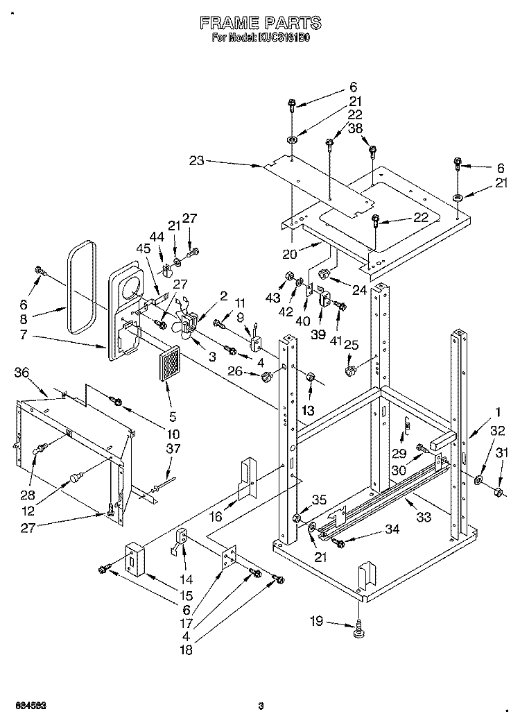 FRAME Diagram and Parts List for KUCS181B0  KitchenAid Trash Compactor
