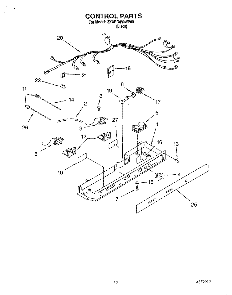 CONTROL Diagram and Parts List for 3XARG499WP00  Whirlpool Refrigerator