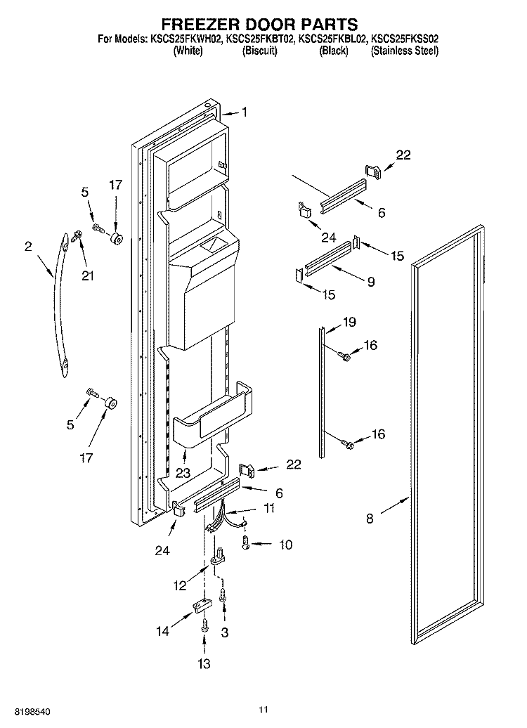 FREEZER DOOR PARTS Diagram and Parts List for KSCS25FKSS02  KitchenAid Refrigerator