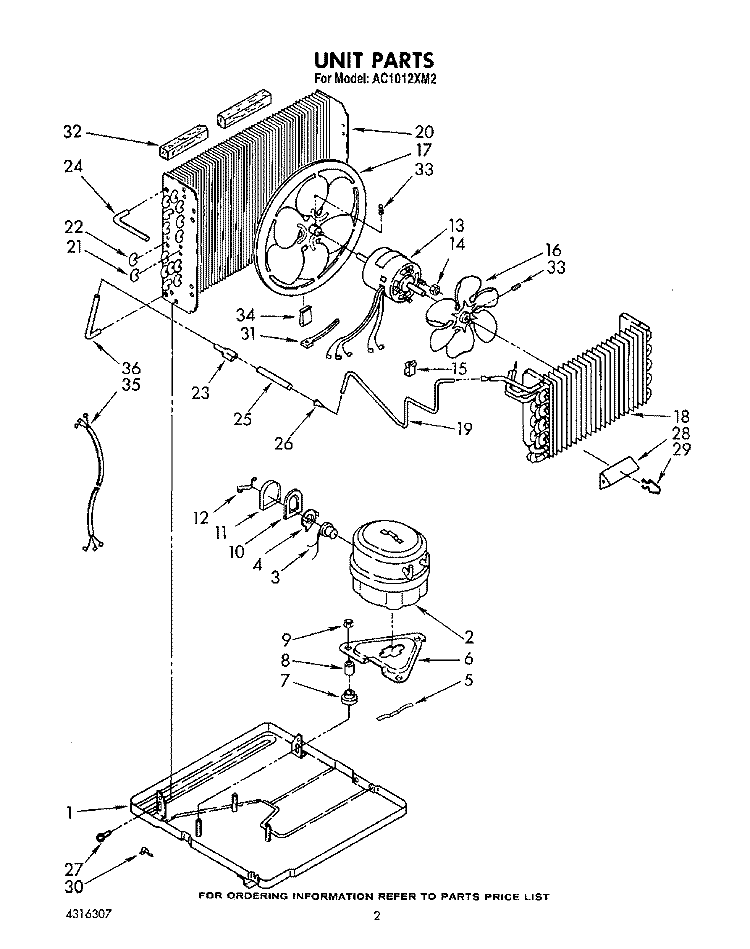 UNIT Diagram and Parts List for AC1012XM2  Whirlpool Air Conditioner