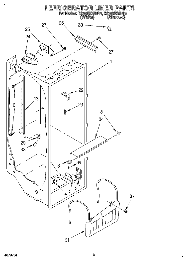REFRIGERATOR LINER Diagram and Parts List for RS25AWXBW01  Roper Refrigerator