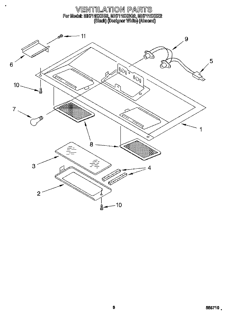 VENTILATION Diagram and Parts List for MH7115XBQ2  Whirlpool Microwave