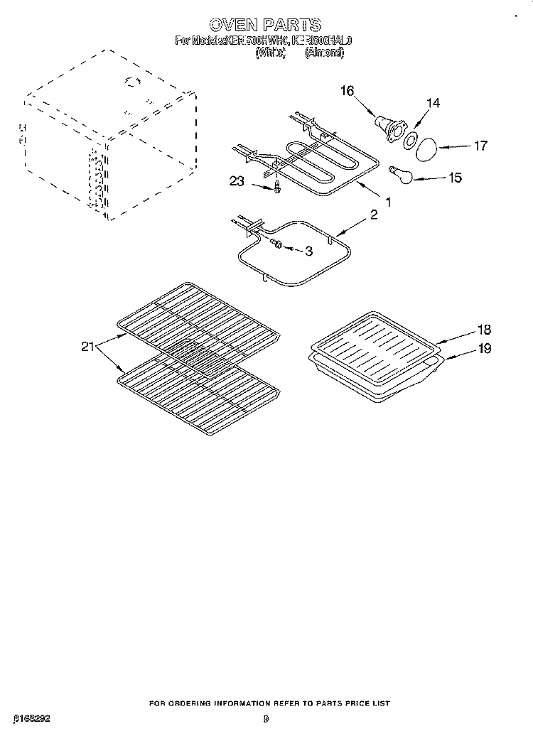 OVEN, OPTIONAL Diagram and Parts List for KERI500HWH0  KitchenAid Range