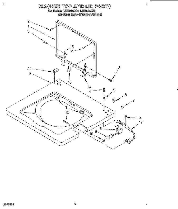 WASHER TOP AND LID Diagram and Parts List for LTE6234DQ0  Whirlpool Washer Dryer Combo