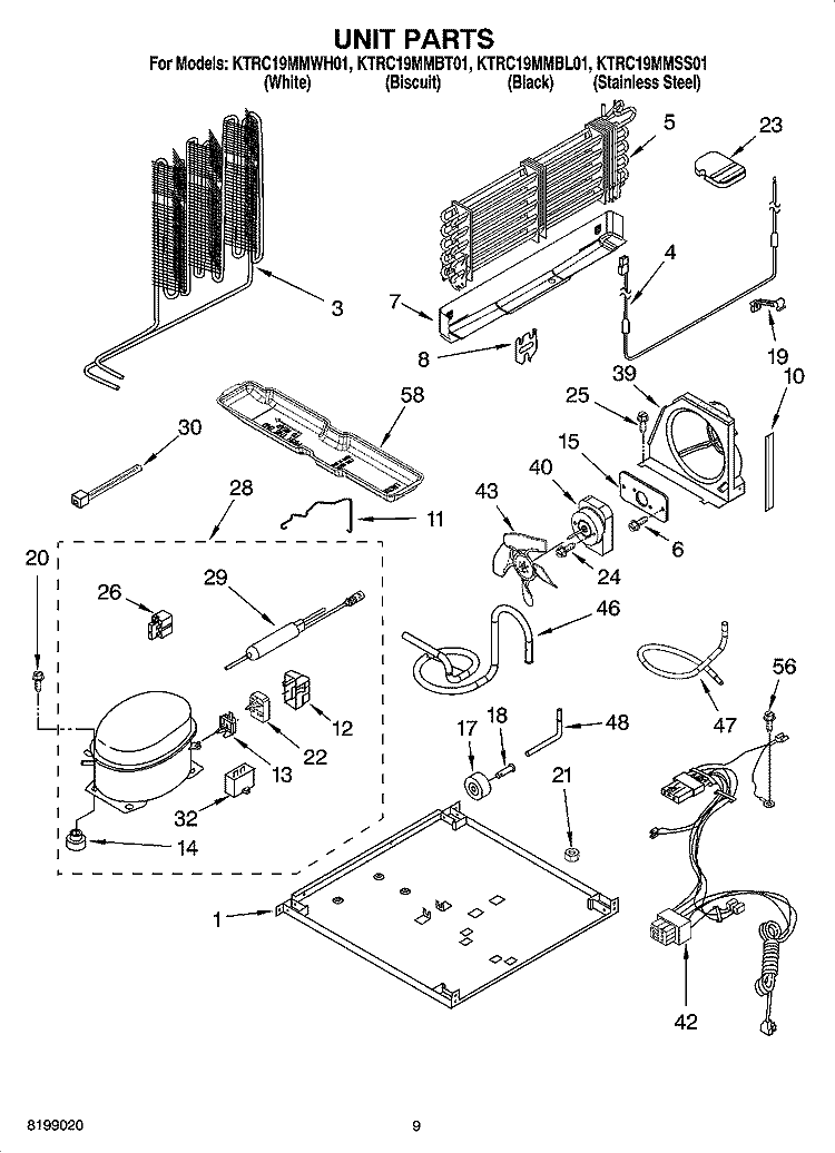 UNIT PARTS Diagram and Parts List for KTRC19MMSS01  KitchenAid Refrigerator