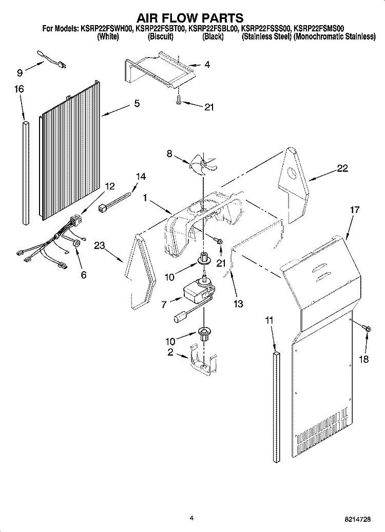 AIR FLOW PARTS Diagram and Parts List for KSRP22FSSS00  KitchenAid Refrigerator