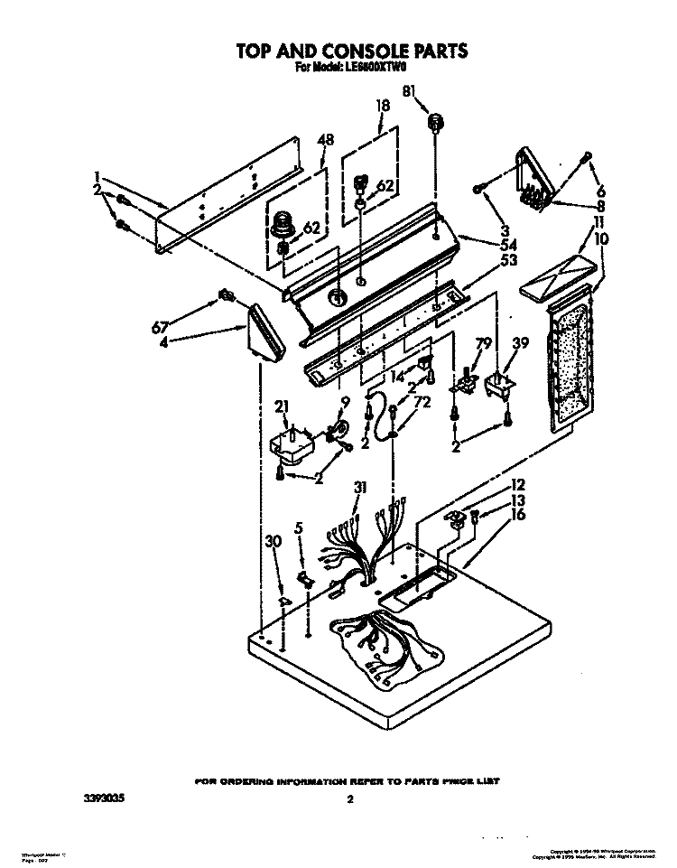 SECTION Diagram and Parts List for LE6800XTG0  Whirlpool Dryer