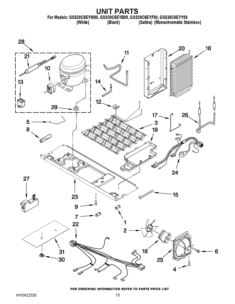 UNIT PARTS Diagram and Parts List for GSS30C6EYF00  Whirlpool Refrigerator