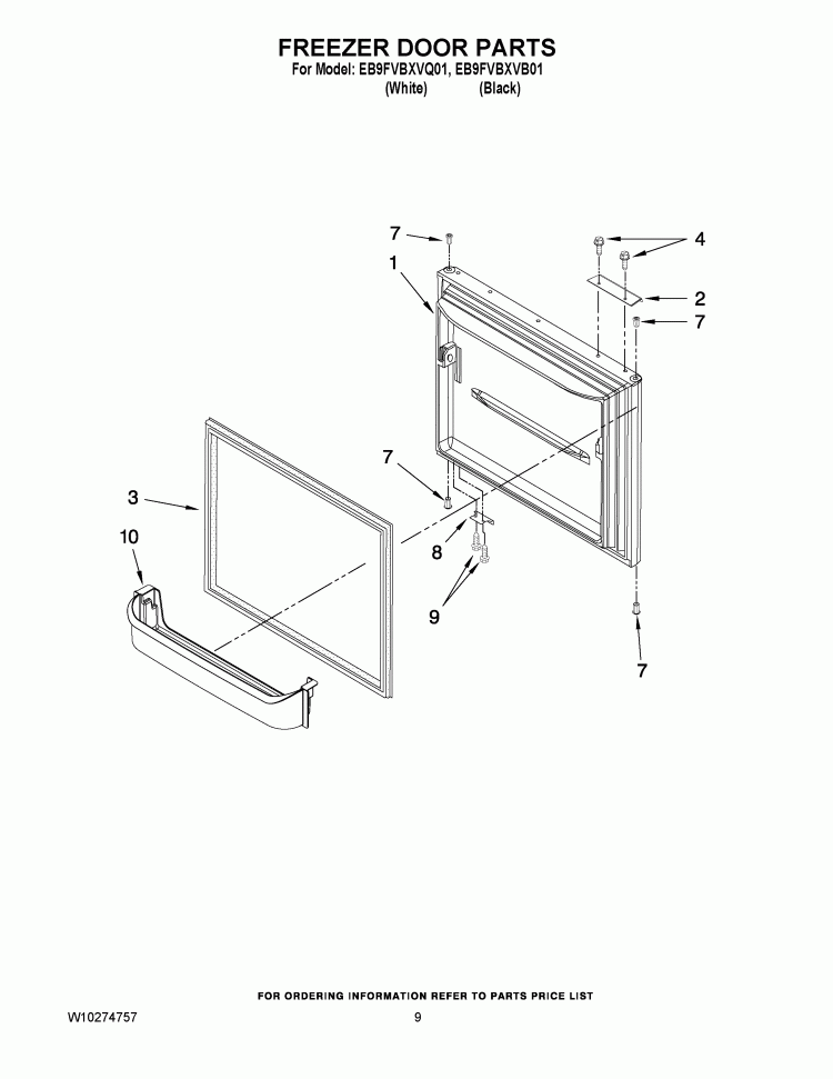FREEZER DOOR PARTS Diagram and Parts List for EB9FVBXVQ01  Whirlpool Refrigerator