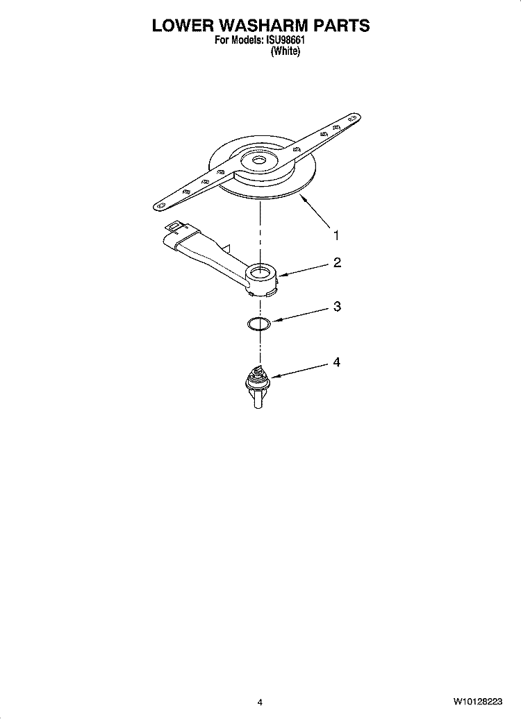 LOWER WASHARM PARTS Diagram and Parts List for ISU98661  Inglis Dishwasher