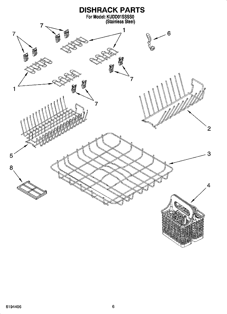 DISHRACK PARTS Diagram and Parts List for KUDD01SSSS0  KitchenAid Dishwasher