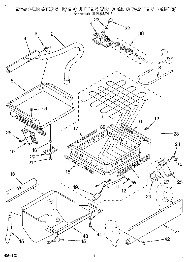 EVAPORATOR, ICE CUTTER GRID AND WATER Diagram and Parts List for KUIS185EWH1  KitchenAid Ice Maker