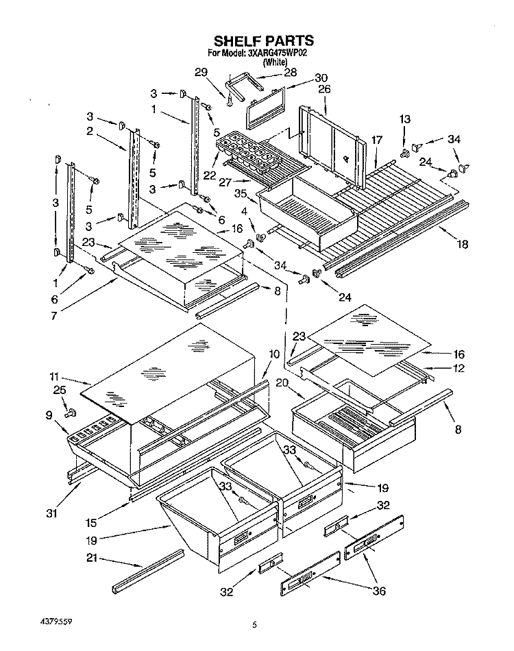 SHELF, LIT/OPTIONAL Diagram and Parts List for 3XARG475WP02  Whirlpool Refrigerator
