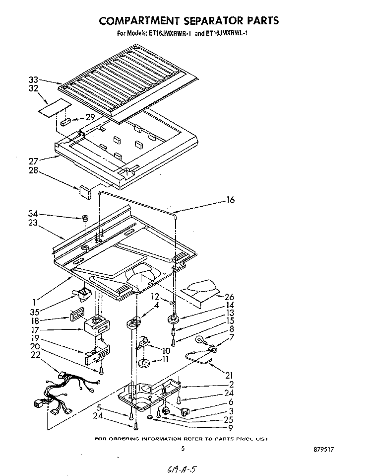 COMPARTMENT SEPARATOR Diagram and Parts List for ET16JMXRWR1  Whirlpool Refrigerator