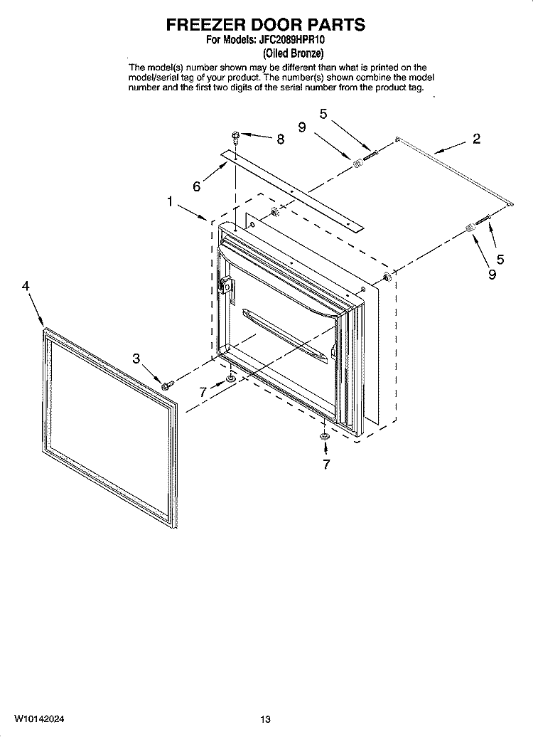 FREEZER DOOR PARTS Diagram and Parts List for JFC2089HPR10  Whirlpool Refrigerator