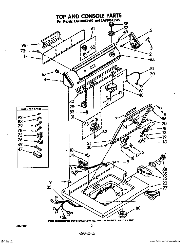 TOP AND CONSOLE Diagram and Parts List for LA7685XPW0  Whirlpool Washer
