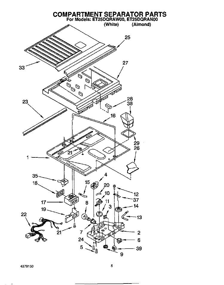 COMPARTMENT SEPARATOR Diagram and Parts List for ET25DQRAW00  Whirlpool Refrigerator