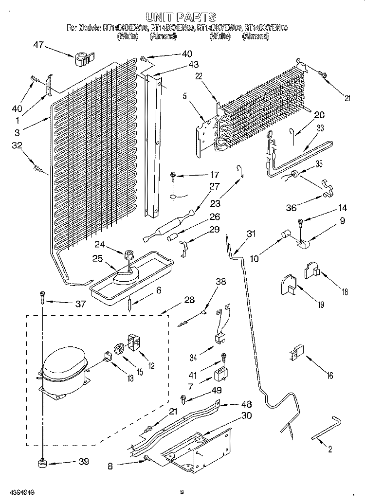 UNIT Diagram and Parts List for RT14DKXEW00  Roper Refrigerator