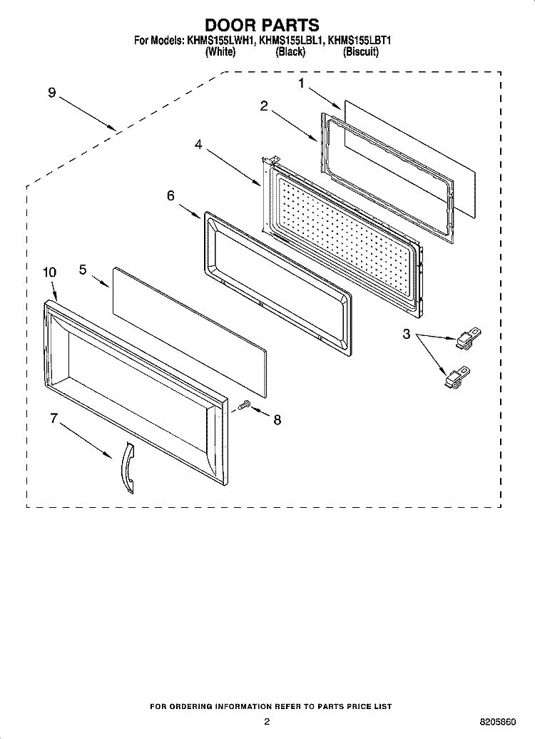DOOR PARTS Diagram and Parts List for KHMS155LWH1  KitchenAid Microwave