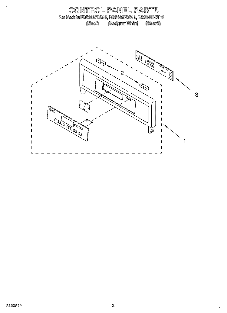 CONTROL PANEL Diagram and Parts List for RBS245PDB10  Whirlpool Wall Oven