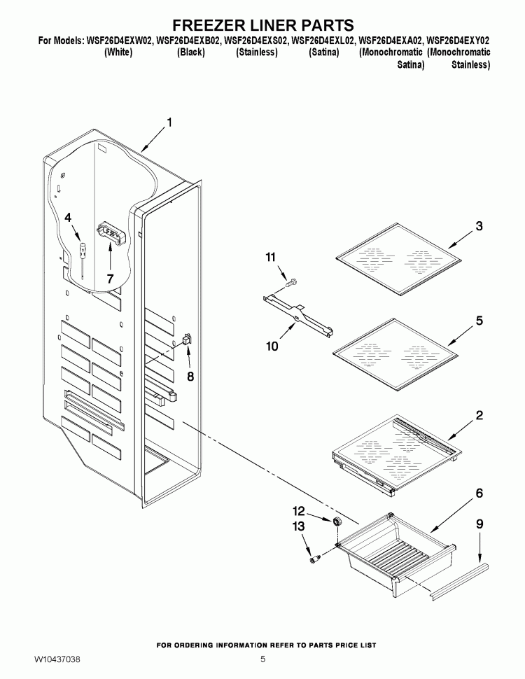 FREEZER LINER PARTS Diagram and Parts List for WSF26D4EXA02  Whirlpool Refrigerator