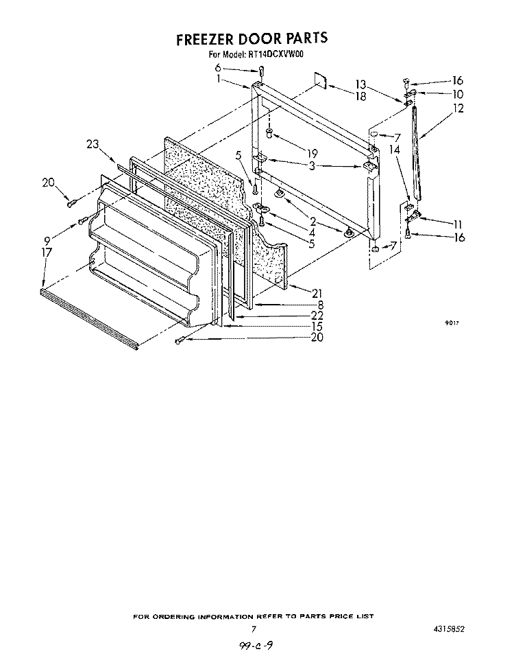 FREEZER DOOR Diagram and Parts List for RT14DCXVW00  Roper Refrigerator