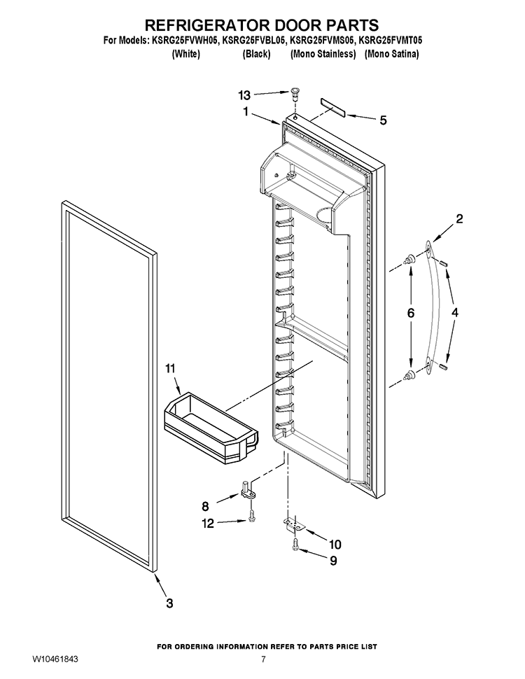 REFRIGERATOR DOOR PARTS Diagram and Parts List for KSRG25FVMS05  KitchenAid Refrigerator