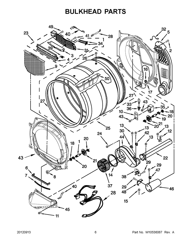 BULKHEAD PARTS Diagram and Parts List for 7MWGD9150XW2  Whirlpool Dryer