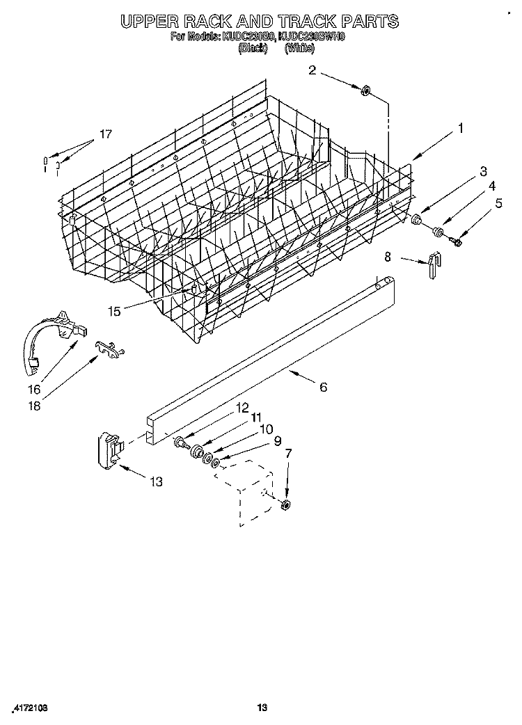 UPPER RACK AND TRACK Diagram and Parts List for KUDC230B0  KitchenAid Dishwasher