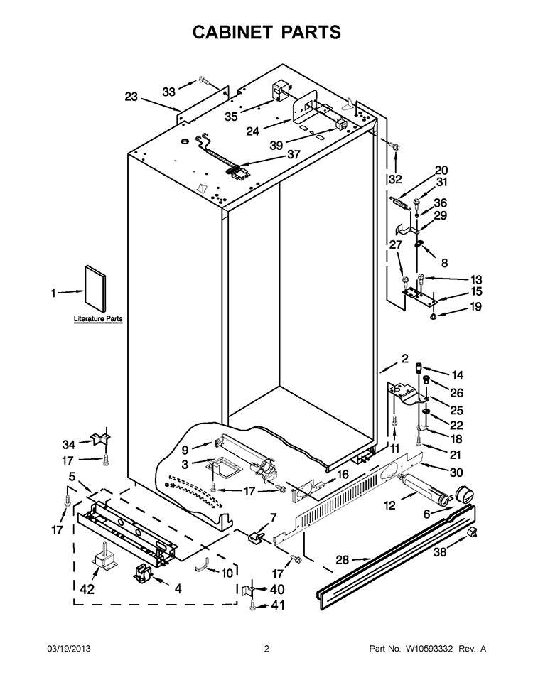 CABINET PARTS Diagram and Parts List for KSSO48FTX17  KitchenAid Refrigerator