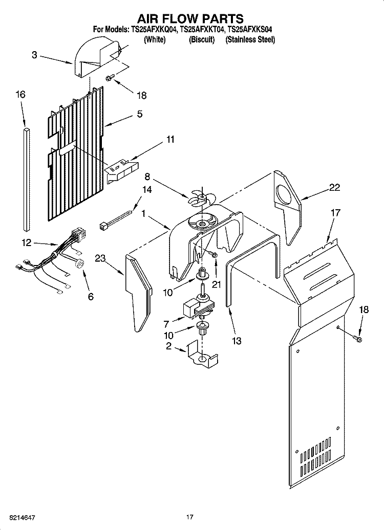 AIR FLOW PARTS Diagram and Parts List for TS25AFXKQ04  Estate Refrigerator