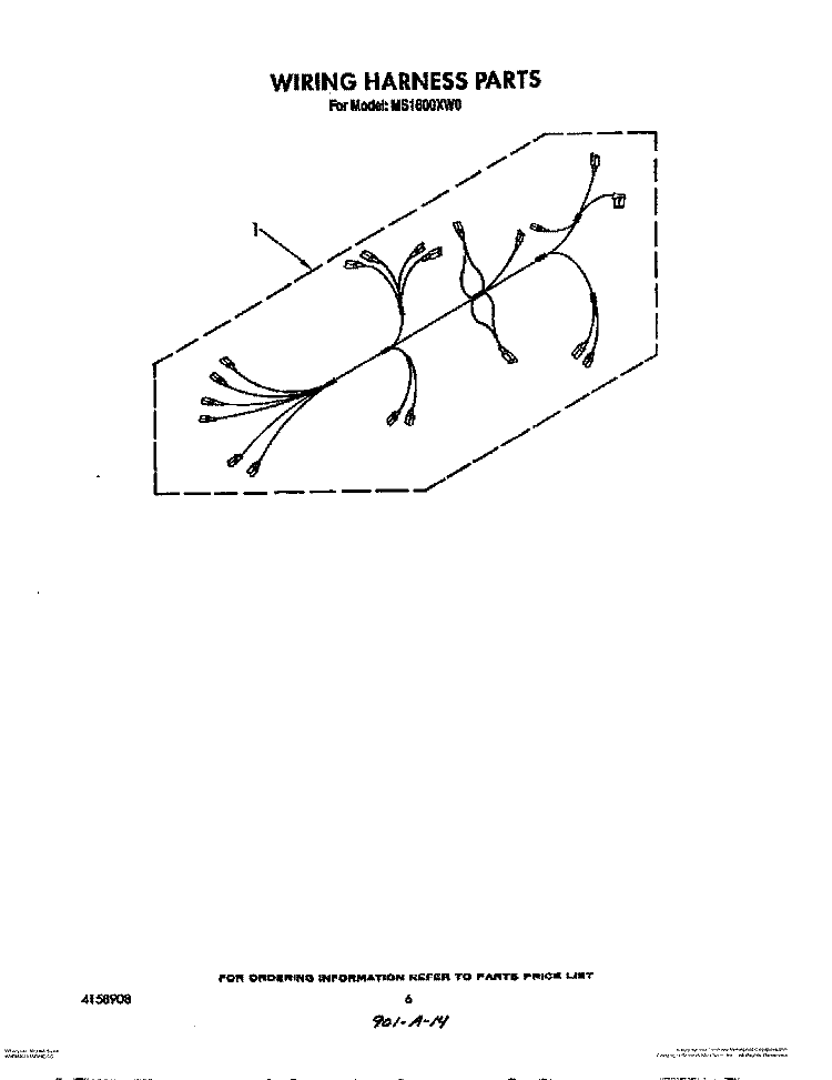 WIRING HARNESS, LIT/OPTIONAL Diagram and Parts List for MS1600XW0  Whirlpool Wall Oven