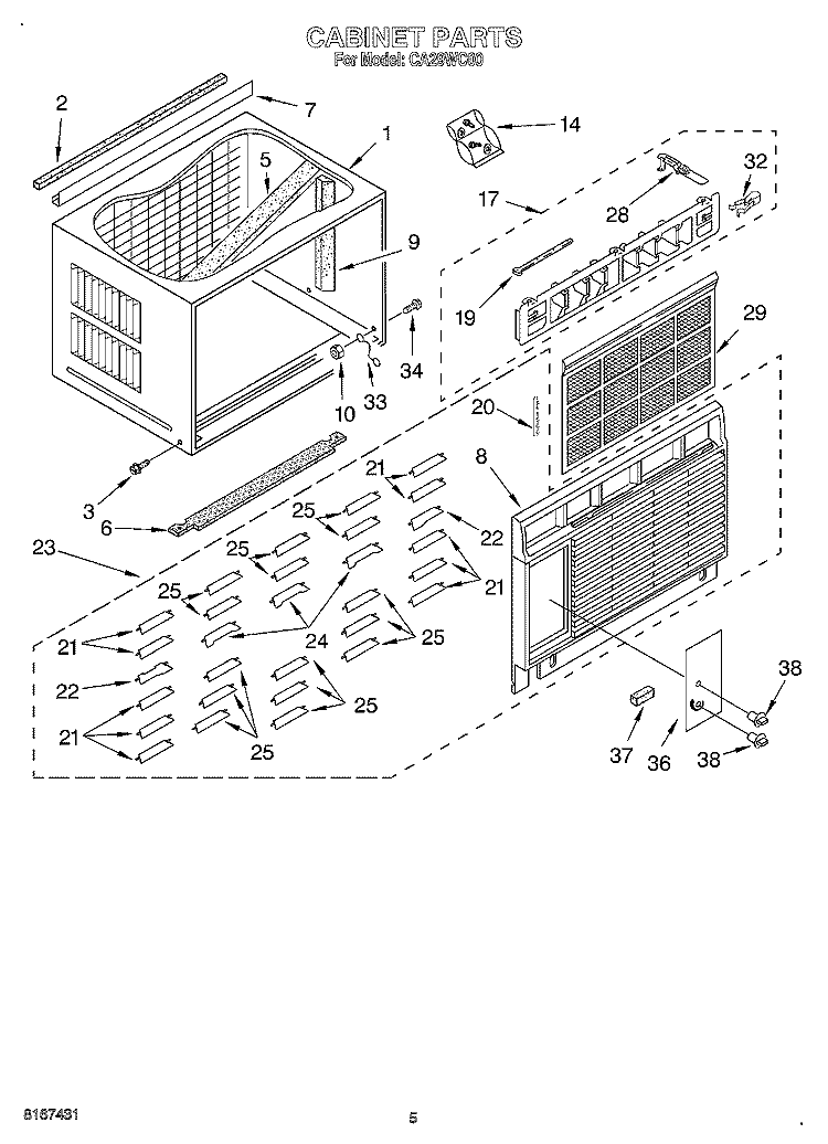 CABINET Diagram and Parts List for CA29WC00  Whirlpool Air Conditioner