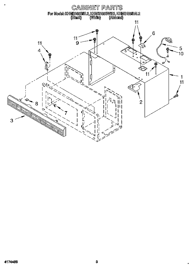 CABINET Diagram and Parts List for KHMS105BBL2  KitchenAid Microwave