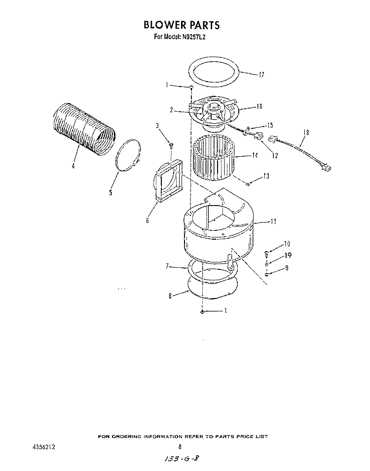 BLOWER Diagram and Parts List for N9257L2  Roper Range