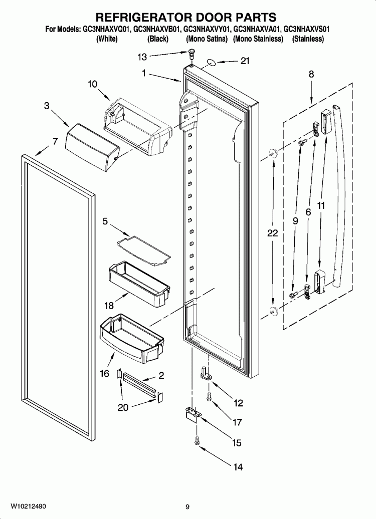 REFRIGERATOR DOOR PARTS Diagram and Parts List for GC3NHAXVA01  Whirlpool Refrigerator