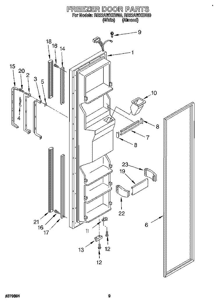 FREEZER DOOR Diagram and Parts List for RS22AWXEN00  Roper Refrigerator