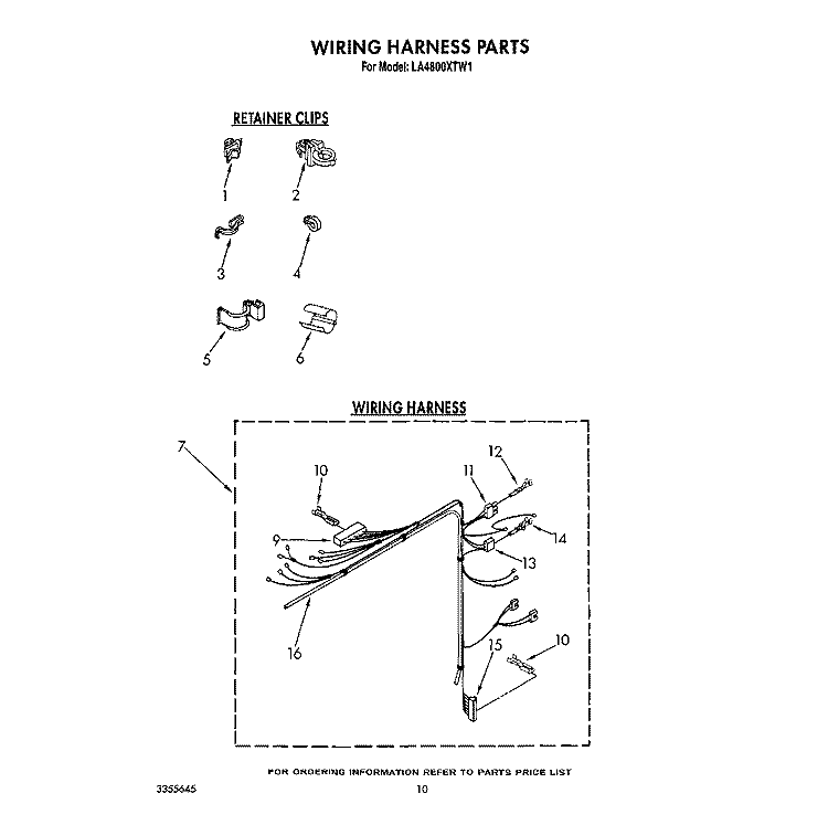 WIRING HARNESS Diagram and Parts List for LA4800XTF1  Whirlpool Washer