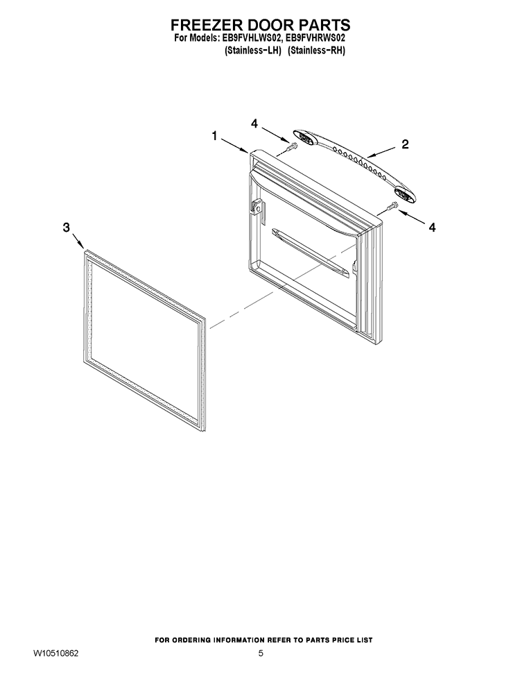 FREEZER DOOR PARTS Diagram and Parts List for EB9FVHLWS02  Whirlpool Refrigerator