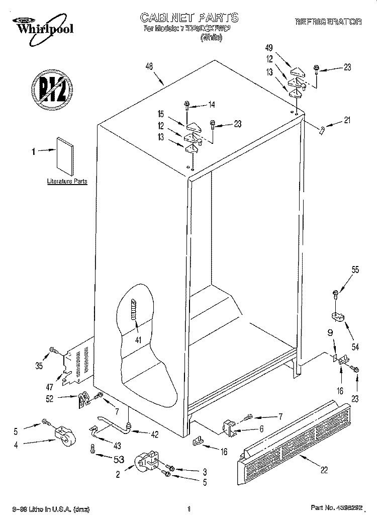 CABINET, LITERATURE Diagram and Parts List for 7ED25DQXFW02  Whirlpool Refrigerator