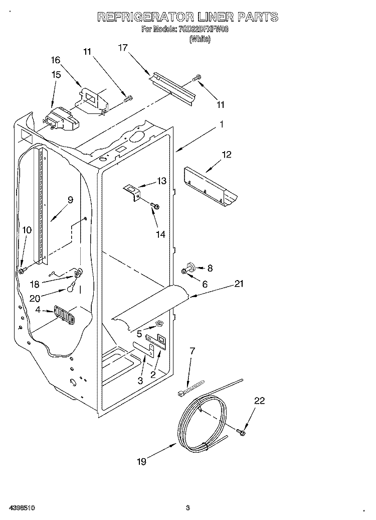 REFRIGERATOR LINER Diagram and Parts List for 7GD22DFXFW00  Whirlpool Refrigerator