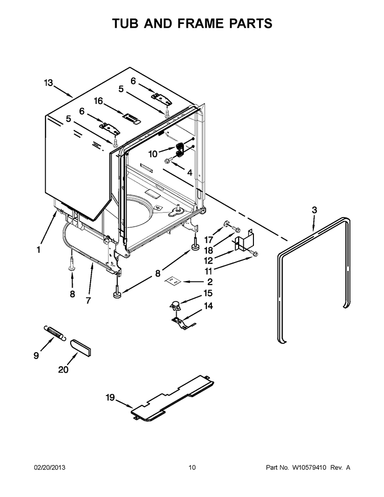 TUB AND FRAME PARTS Diagram and Parts List for 7WDF530PAYM4  Whirlpool Dishwasher